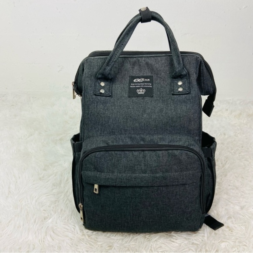 Cococka gray insulated organized multi pocket changing pad diaper bag backpack